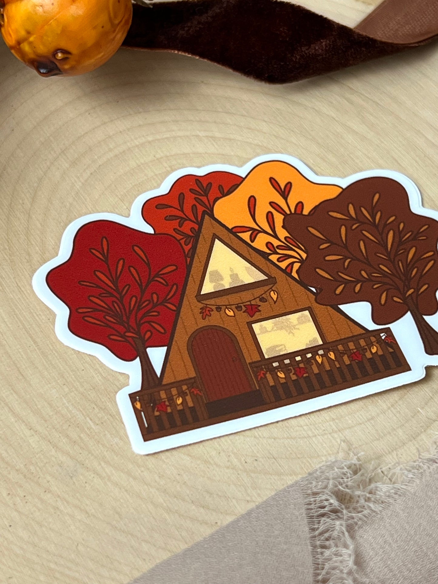 Autumn A-Frame Cabin Sticker, 3x2.3in