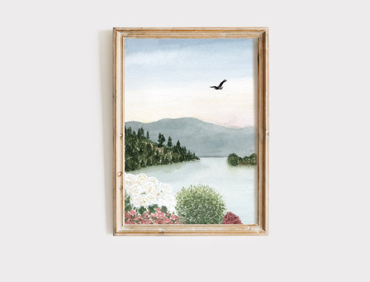 Lake Chelan, Washington Art Print - Bald Eagle Watercolor