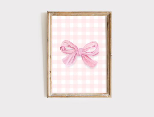 Blush Gingham Bow Art Print