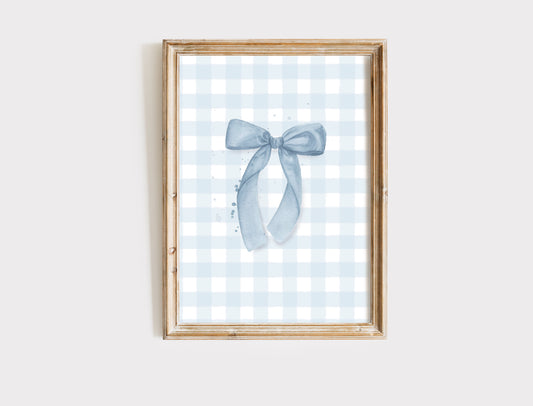 Soft Blue Gingham Bow Art Print