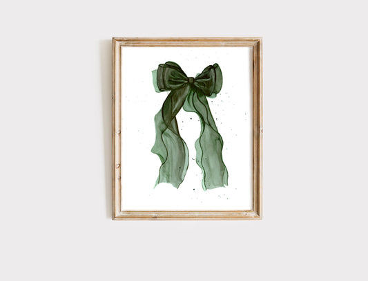 Emerald Chiffon Bow Art Print - Darkly Whimsical & Elegant
