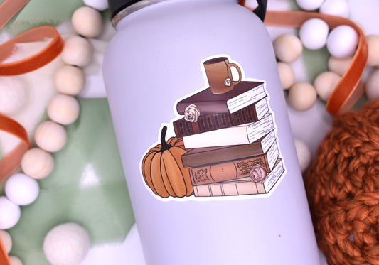 Autumn Book Stack Sticker, 3x2.68in