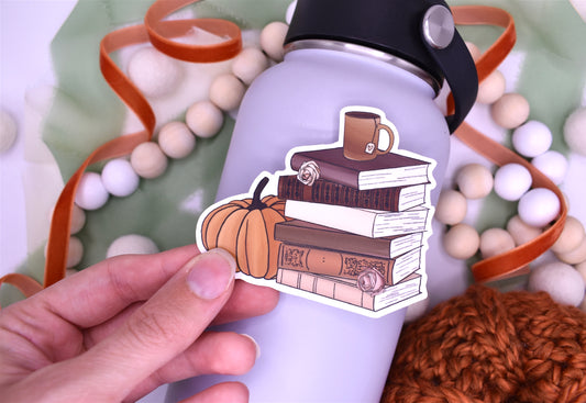 Autumn Book Stack Sticker, 3x2.68in