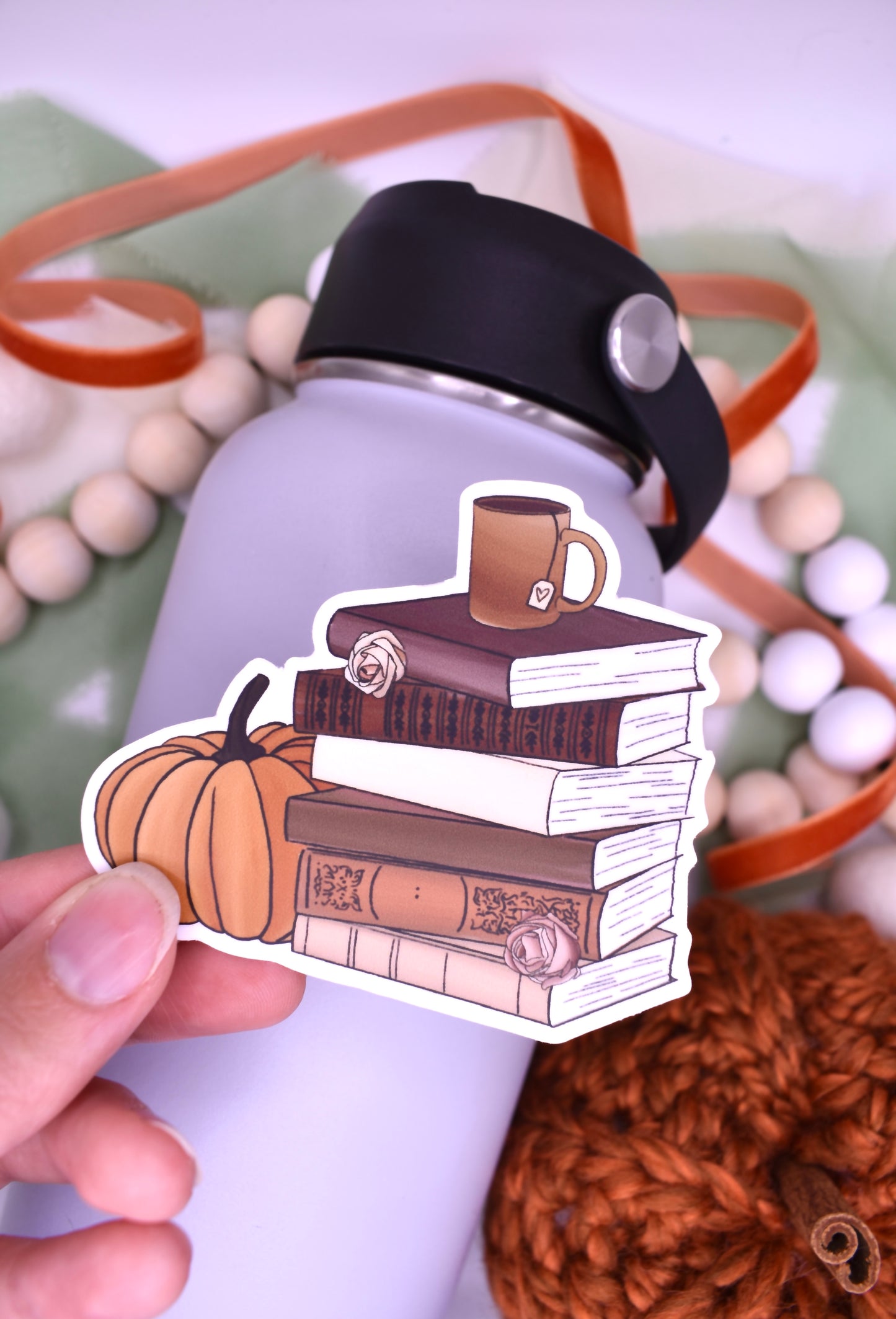 Autumn Book Stack Sticker, 3x2.68in