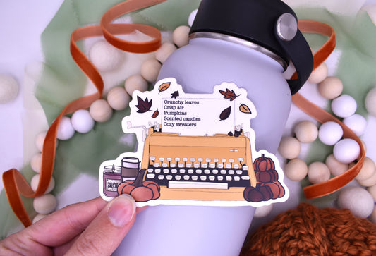 Autumn Favorites Typewriter Sticker, 4x2.75in